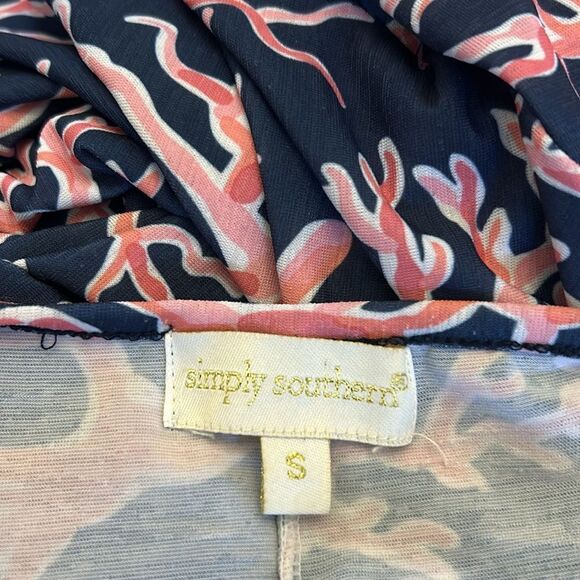 Simply Southern Naples navy pink short sleeve fringe dress Size S EUC - Picture 8 of 9